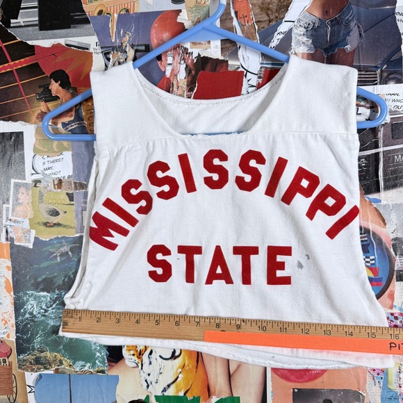 Vintage Mississippi State Cropped Tank Top White & Red Sleeveless DEL Football - Picture 6 of 8